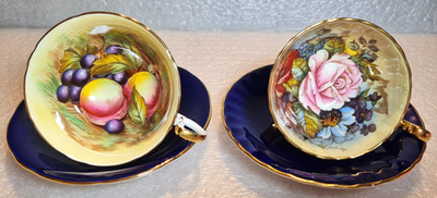 Zwei Sets Aynsley Rose & Früchteteetassen & Untertassen - Joseph Bailey & Doris Jones