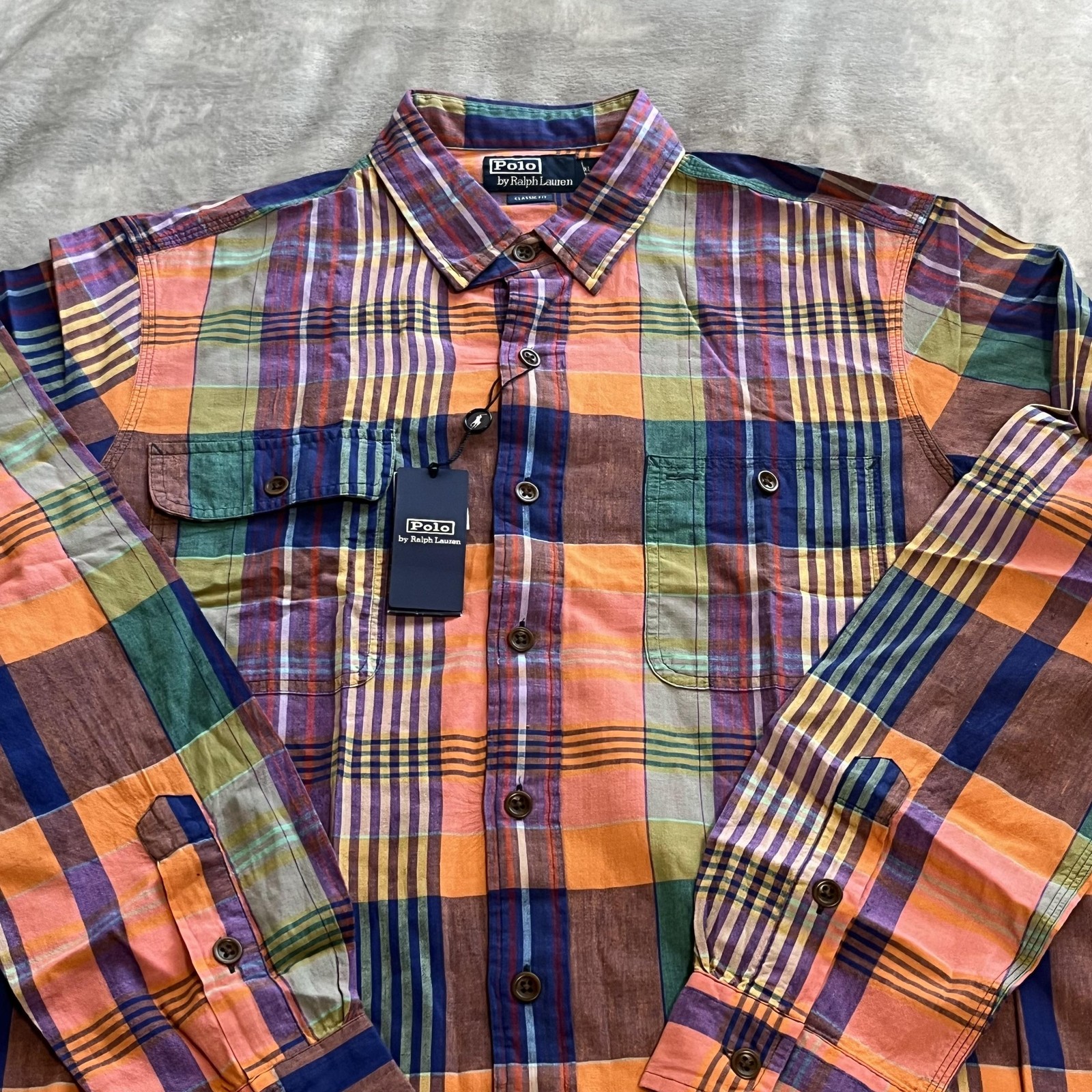Polo Ralph Lauren Shirt Mens XL Multi Color Madras Plaid Classic Fit Long Sleeve thumbnail 2