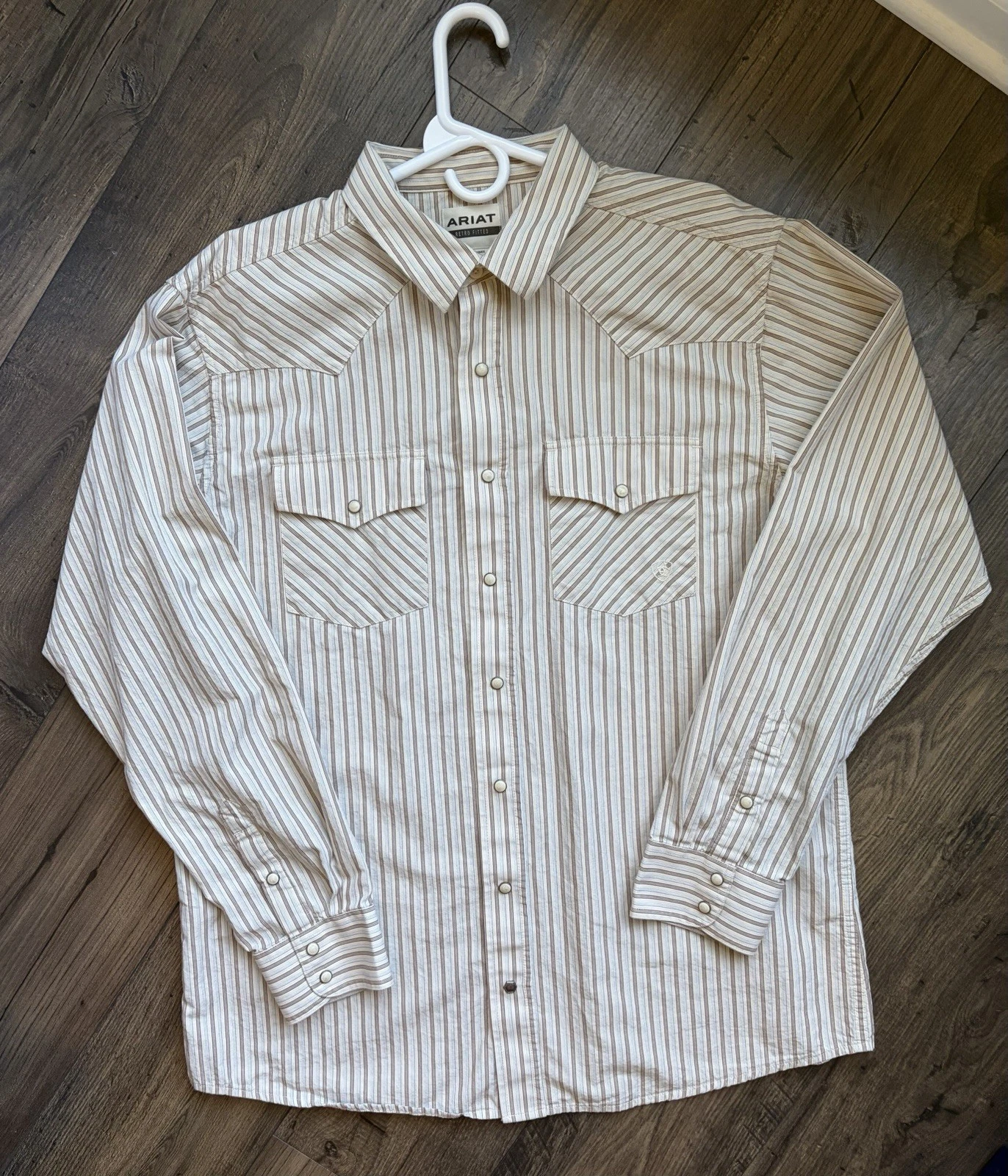 Ariat Men’s Retro Ticking Stripe Western Pearl Snap Shirt Sandshell XL Tall