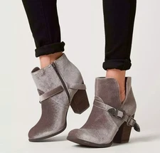 Not Rated Jibu Velvet Ankle Boot Nude Buckle Zipper Sz 6.5 US Boho