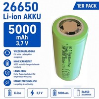 26650 Li-Ion Akku 3,7V 5000Mah Hochleistungsakku Wiederaufladbar