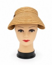 Womens Straw Visor Hat Wide Brim Woven Raffia Sun Hat Tortoise Clip Beach Golf