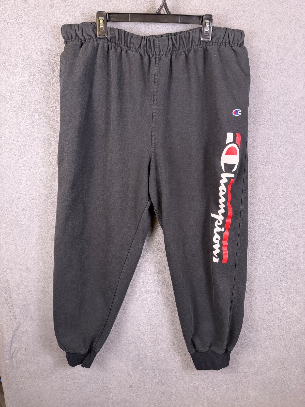 Champion Joggers Men 3XL Adult Black Pants Spell out Logo Sweatpants Fleece