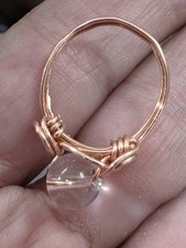 Clear Quartz Gemstone USA Copper Ring Handcrafted Wire Wrap Size 6 Healing