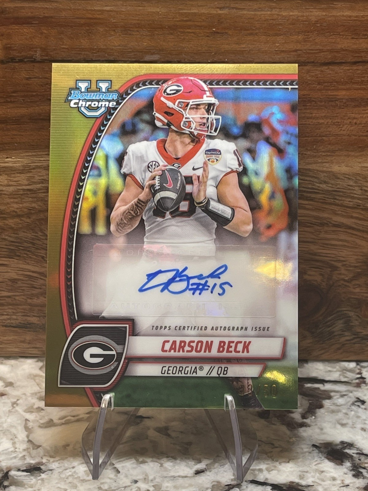 2024 Bowman University Chrome - Carson Beck Auto Gold Refractor /50 (AU,RC)