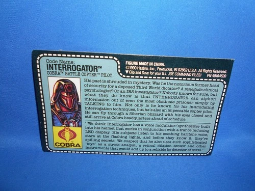 1991 GI JOE ARAH INTERROGATOR  UNCUT FILE CARD PART ACCESSORY