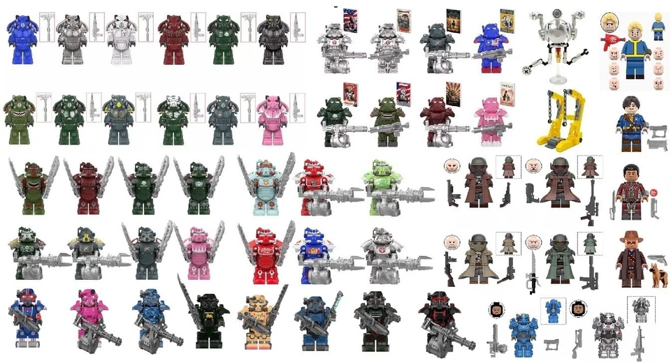MOC Fallout T-45 T-51 T-60 X-01 Power Armor Ranger Vault Boy Mr Handy Lucy etc Figur