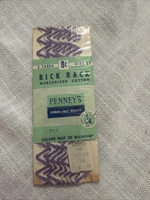 NOS Vintage Penney’s Rick Rack Trim Purple Mercerized Cotton 3 Yards Size 29 - Image 1 of 4