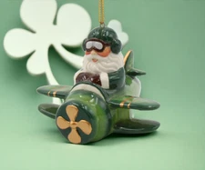 Ceramic Irish Santa Flying Airplane Ornament, Gift for Her, Gift for Pilot, Iris