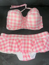 Ladies Pink Cream Check Floozie Frost French Bikini 14 Bottoms 38DD Top