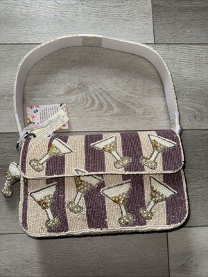 New Release Viral Beaded Martini Drink Shoulder Flap Bag With Charm   