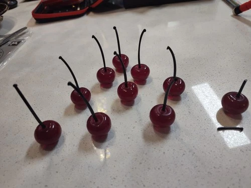 Glass Cherries Murano Italy Handmade Vintage Fruit Lot of 10 (1 broken stem)