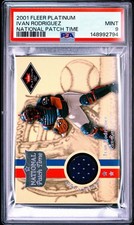 IVAN RODRIGUEZ 2001 FLEER PLATINUM NATIONAL PATCH TIME HOF POP 2 GAME WORN