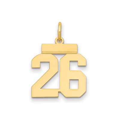 14k Gelbgold Zahl 26 Anhänger Blockschrift Unisex Sport Trikot Charm
