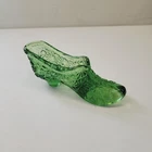 Fenton Green Glass Shoe Figurine Daisy and Button Pattern Vintage