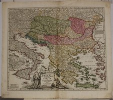 DANUBE RIVER GREECE SOUTHEASTERN EUROPE ITALY 1710ca HOMANN UNUSUAL ANTIQUE MAP