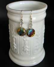 Multicolor Lampwork Glass Bead Crystal Hook Dangle Drop Earrings Handcrafted