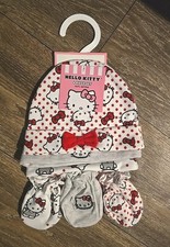 Hello Kitty Baby Girl 6 Piece Set Hats  Mittens Polka Dots Red New with Tags