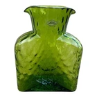 Blenko Glass Kiwi Diamond Optic 384 Green Water Double Spout Pitcher 2014 Marked