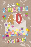 40. Geburtstag Karte Mit Briefumschlag Konfetti, Briefumschlag