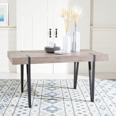 Alyssa Rustic Industrial Dining Table - Grey Oak with Black Legs
