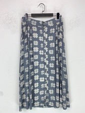 White Stuff Grey Floral Print Midi Button Front Flared Skirt Mid Rise UK 8
