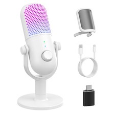 USB Microphone for PC Gaming: Condenser RGB Gamer with White