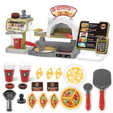Pizza Play Set with Coffee Maker Machine Cash Register Pretend Play Food Set ...