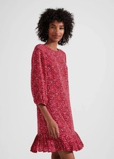 Hobbs Liana Dress Size 6 Red Pink Mini Pleated Fleck Printed RRP £129