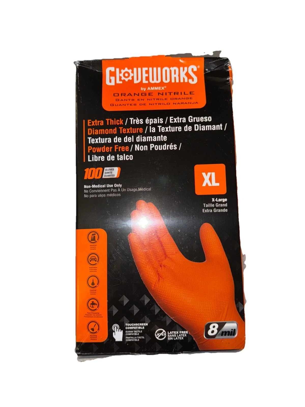 Diamond Texture Gloveworks Orange Nitrile Gloves Xl Pack* XL Heavy