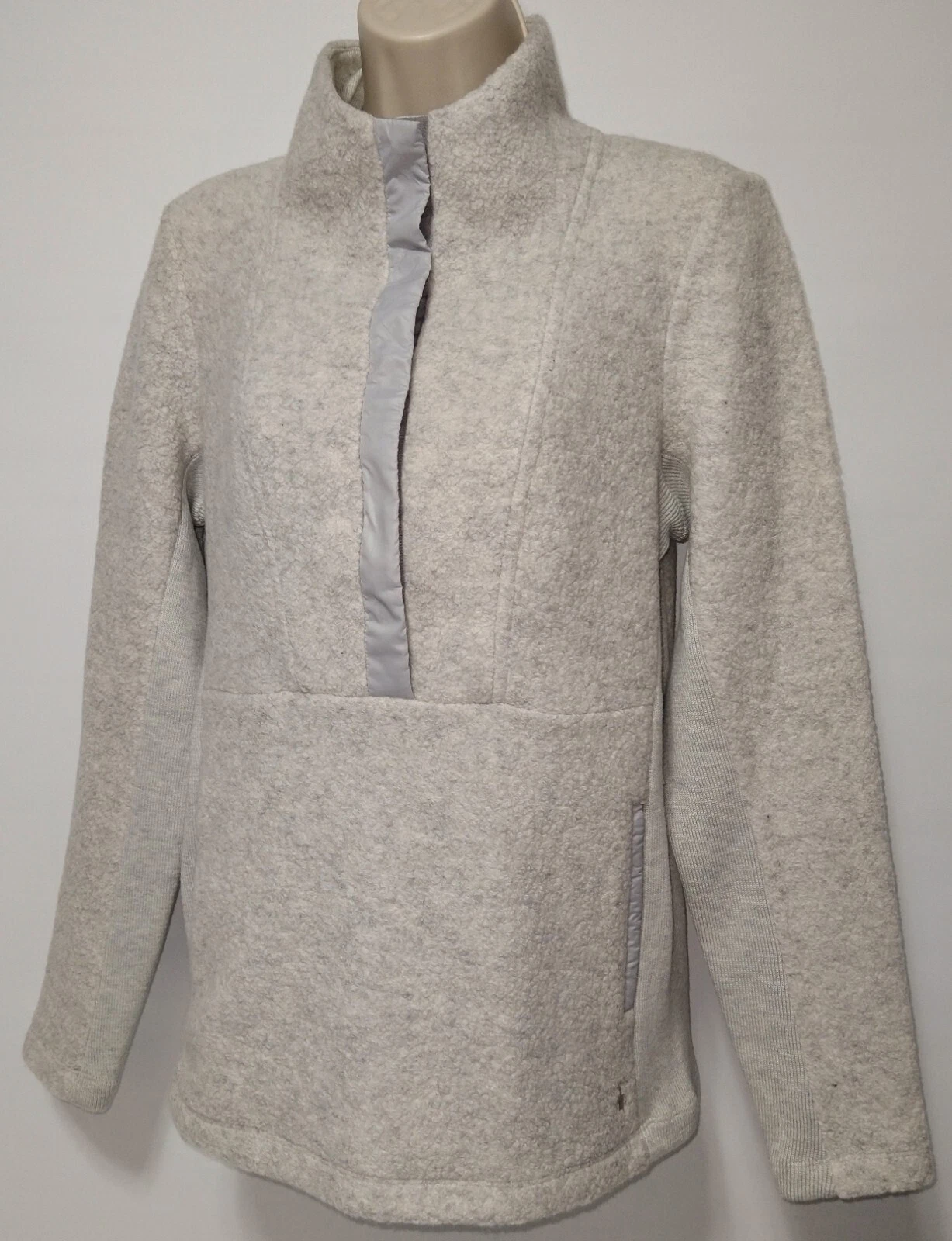 smartwool pullover boiled wool ribbed sides snap front jacket