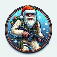 Christmas Bigfoot Patch Iron-on Applique Clothing, Santa Hat, Snow, Cryptid Myth