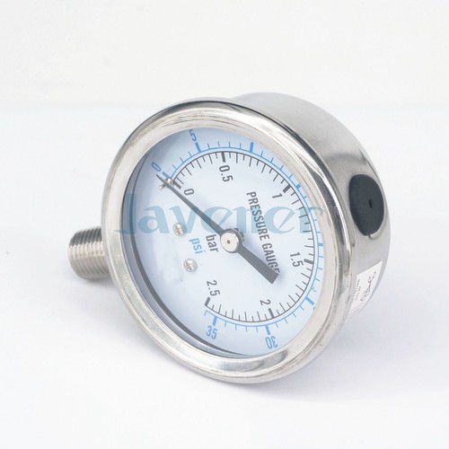 0-2.5 Bar 1/8" NPT 60mm Dial Pressure Gauge 304 Stainless Bar PSI N2 Steam - Picture 4 of 4