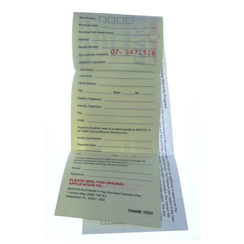 INVICTA APPLICATION FOR PLATINUM PLAN EXTENDED WARRANTY PROGRAM- 5 YEAR WARRANTY - Picture 3 of 3
