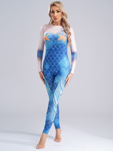 Damen Meerjungfrau Kostüm Stehkragen Uniform Cosplay Overall Mermaid Ganzanzug - Bild 11 von 69