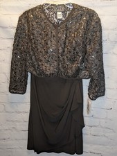 Alex Evenings Women's 2 Piece Beaded Sequin Tea Length Dress & Jacket S 16P