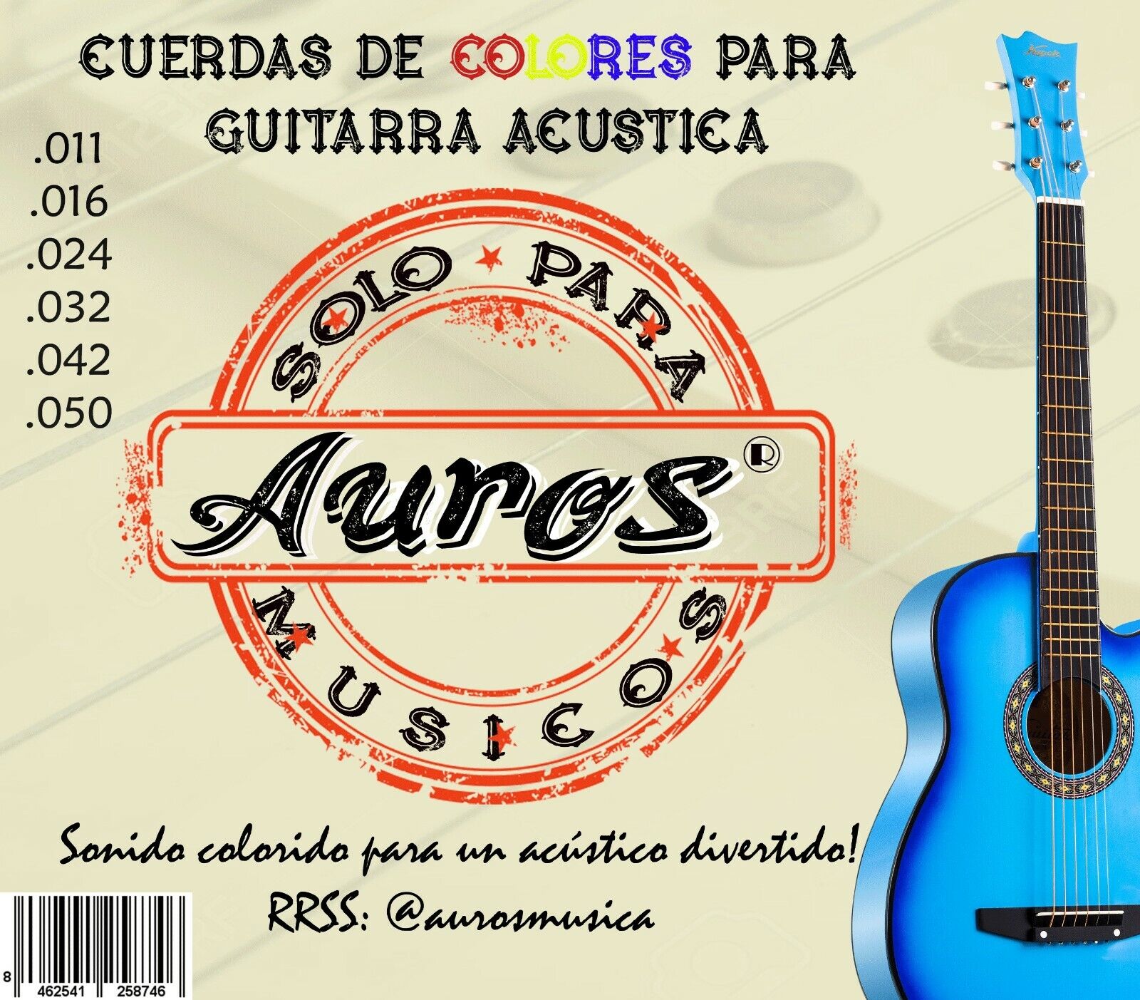 Juego de Cuerdas AUROS para Guitarra Acústica (de colores)
