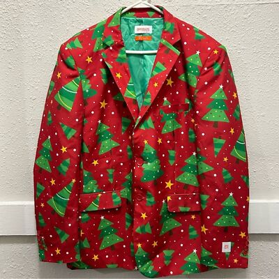 Opposuits Christmas Suit Blazer Jacket Christmas Tree Print NWOT L 42-44