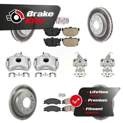 Front Rear Brake Caliper Coat Rotor & PADSMATERIAL Pad Kit (10Pc) For From 11/04