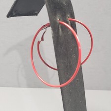 Dangle Hoop Earrings Red 80s 90s Disco Retro Mid Century Modern Boho Pierce 2.7"