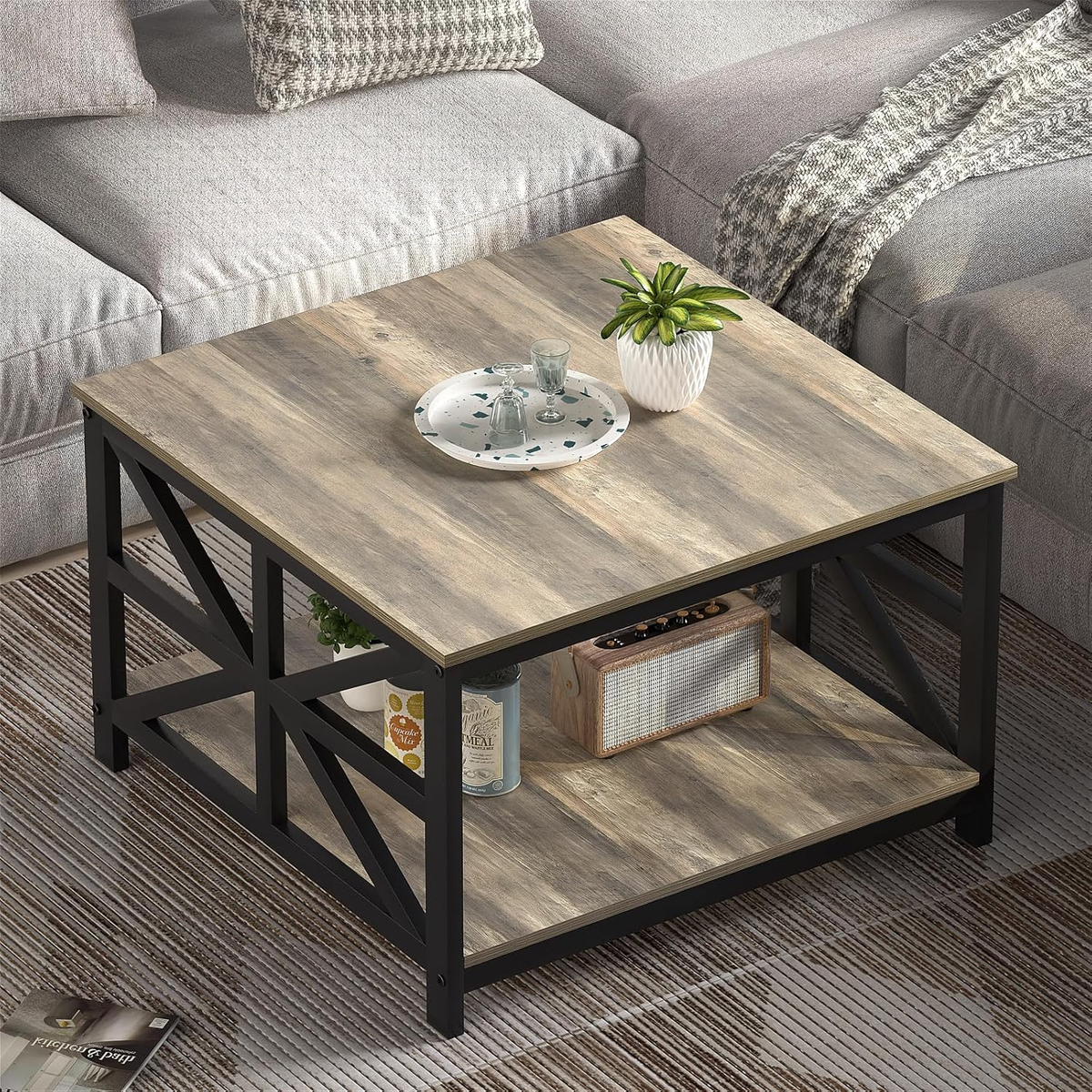 Coffee Table with Storage, 27.6 Inch Square Coffee Table, Seamless