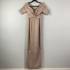 Teri Jon by Rickie Freeman Off Shoulder Gown Size 4 Rose Gold Metallic