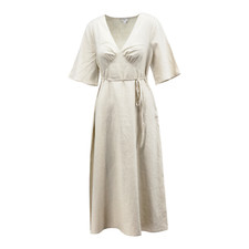 M&S Collection Linen Blend V-Neck Midaxi Tea Dress Womens Ladies