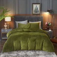 Ivellow Velvet Flannel Duvet Cover King Size Olive Green Comforter Cover Ultr...