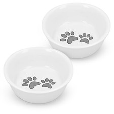 Set 2x Ciotola Cane Gatto Ceramica - Scodella Ø13,7cm per Cibo Secco Umido Acqua