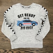 H M Boys 4-6yrs Grey Sweatshirt  Get Ready For The Big Race  Reversible Sequins