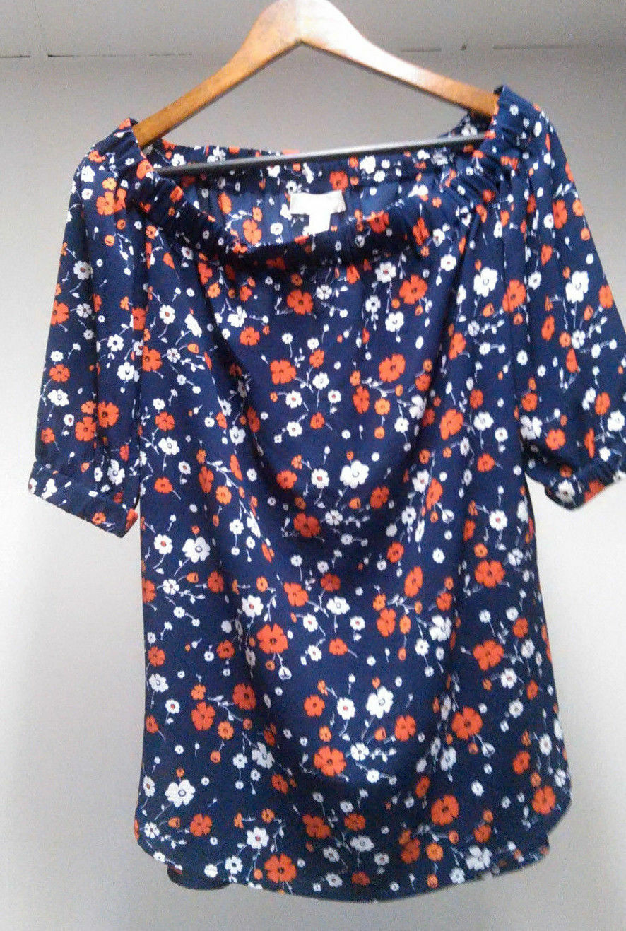Michael Kors Floral Navy Red White Women's Size S Small Boat neck Top