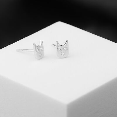 Ohrstecker 950 Platin natürlicher Diamant Katze Katze - perfektes Urlaubsgeschenk