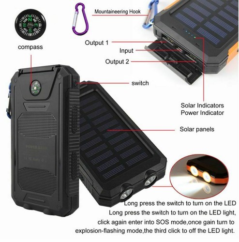 2025 Waterproof Solar Power Bank 10000mAh Portable External Battery Charger US - Picture 16 of 33