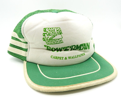Vintage 3 Stripe Trucker Hat Bowerman Carpet & Wallpaper San Sun Mesh Back USA